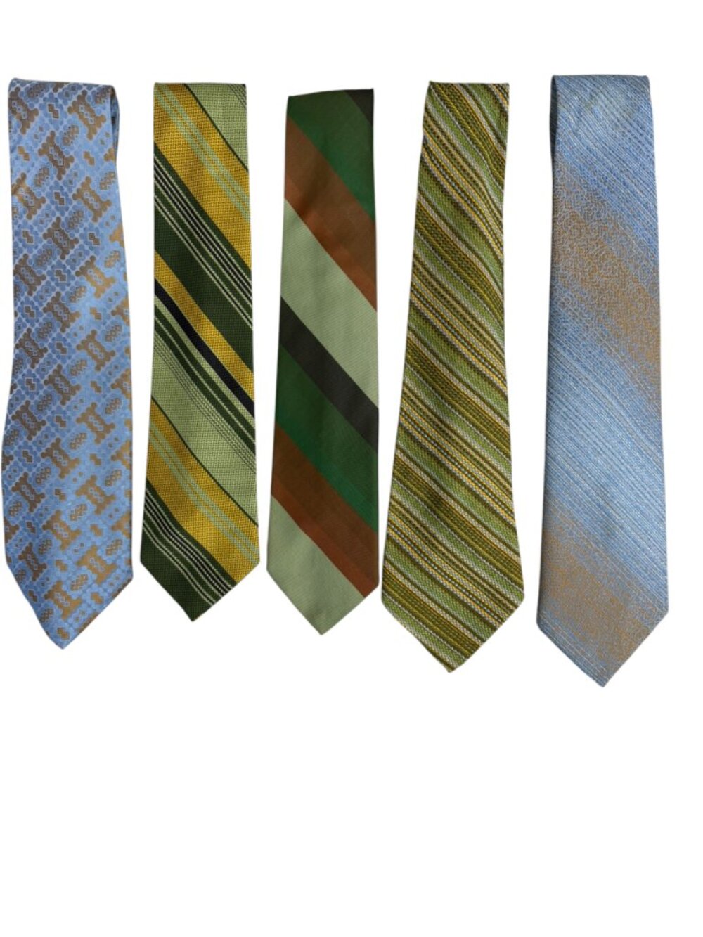 Lot of 5 Vintage 70s Men' Ties Wembley Wemlon Superba Avocado Green Gold 3.5"-4"
